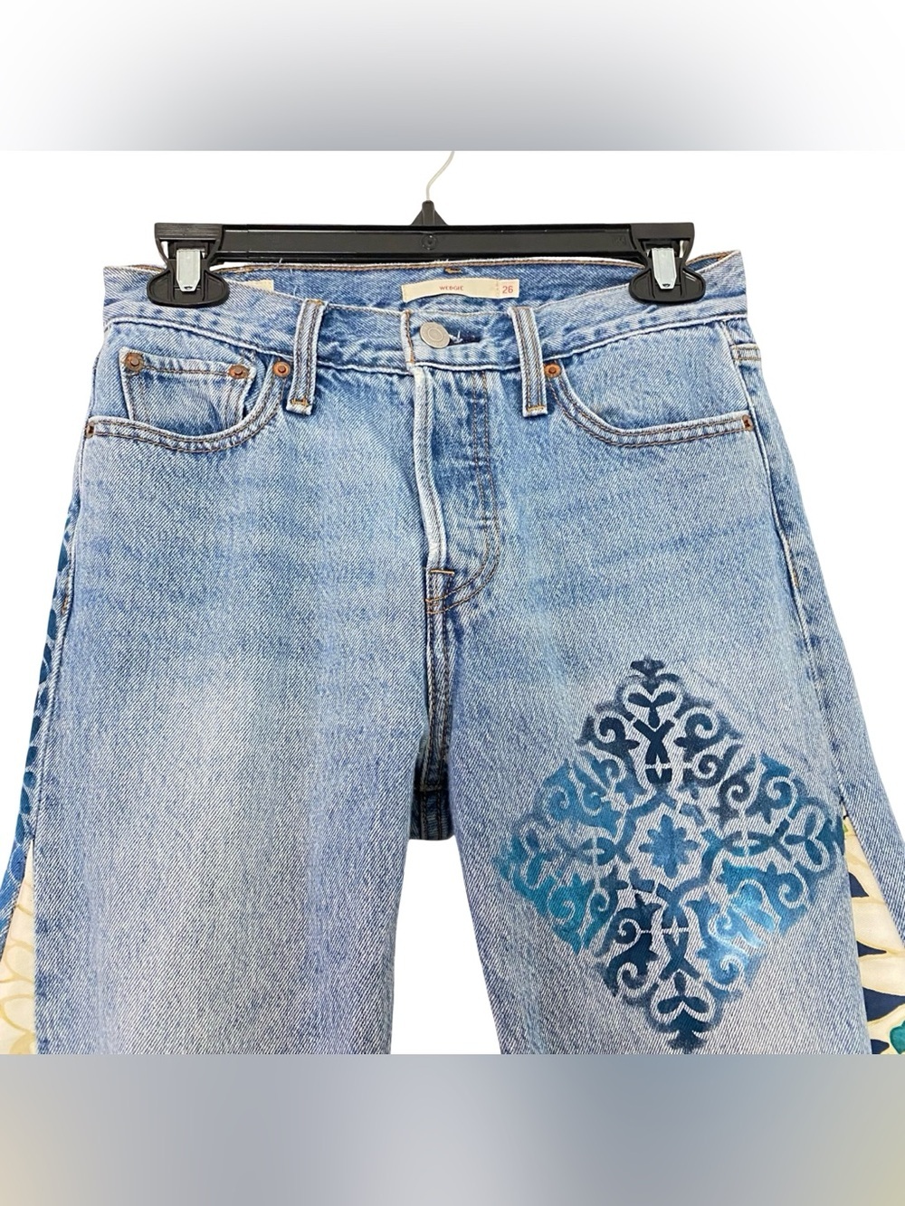 Levi’s Wedgie Premium Custom Jeans Waist 26 Womens Size 2 XS Levis Upcycled OOAK - Picture 6 of 16